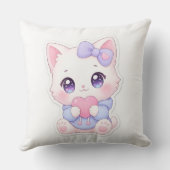 Kawaii Witte Kittenschoot & Paarse Strik Kussen (Achterkant)