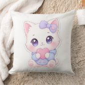 Kawaii Witte Kittenschoot & Paarse Strik Kussen (Deken)