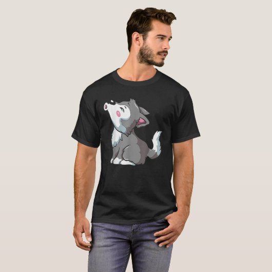 Kawaii Wolf Howling Grey Pup Funny Dierenvriend Cu T-shirt (Voorkant volledig)