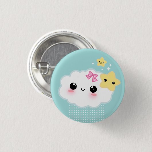 Kawaii-wolk en schattige sterren ronde button 3,2 cm (Voorkant /achterkant)