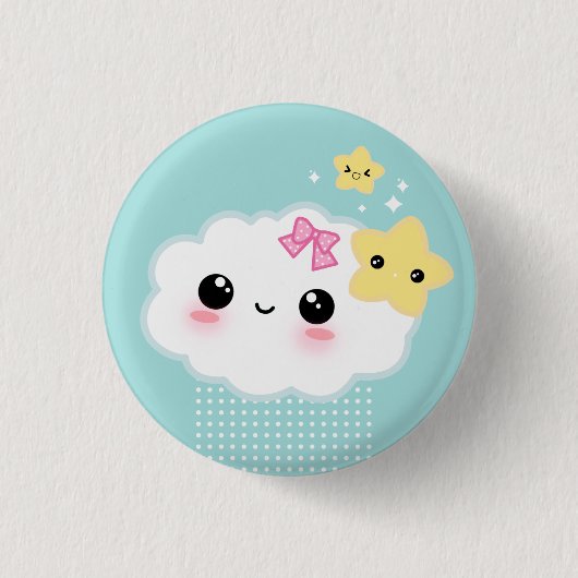 Kawaii-wolk en schattige sterren ronde button 3,2 cm (Voorkant)