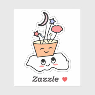 Kawaii Wolk Met Een Natuur Plant Pot Vinyl Sticker