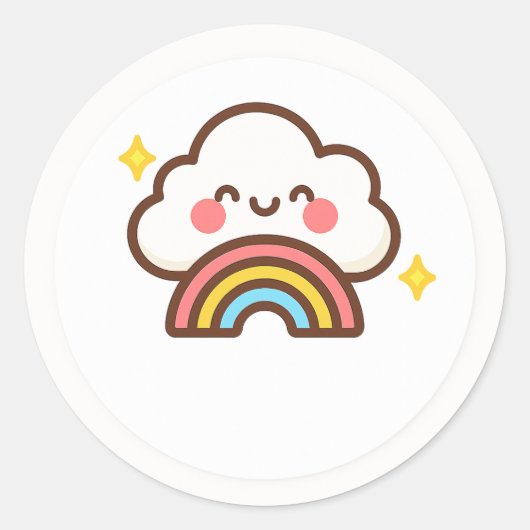 Kawaii Wolk Met Regenboog Sticker (Voorkant)