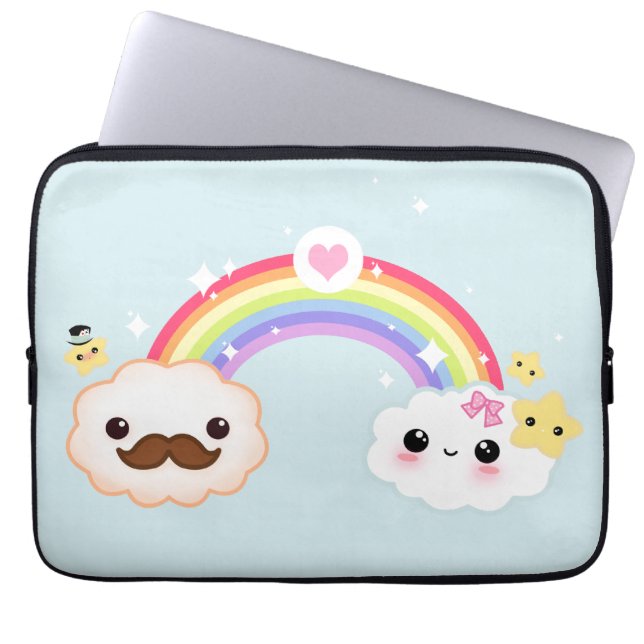 Kawaii-wolkenpaar met regenboog en sterren laptop sleeve (Voorkant)