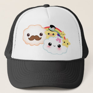 Kawaii-wolkenpaar met regenboog en sterren trucker pet