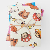Kawaii Woodland Dieren en Paddenstoelen Patroon Inpakpapier Vel (In situ)