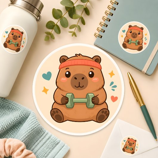 Kawaii Workout Capybara Gym Motivatie Sticker