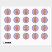 Kawaii Wortel op Paarse Polka Dots Ronde Sticker (Vel)