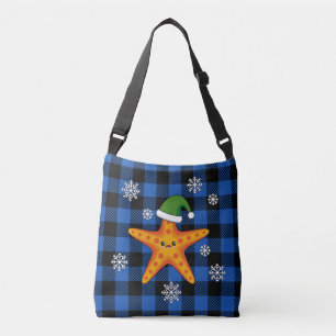 Kawaii Xmas Zeester op Blauw Buffel Patroon Crossbody Tas