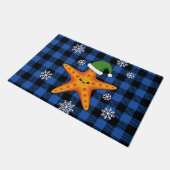 Kawaii Xmas Zeester op Blauw Buffel Patroon Deurmat (Schuin)