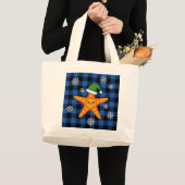 Kawaii Xmas Zeester op Blauw Buffel Patroon Grote Tote Bag (Voorkant (product))