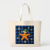 Kawaii Xmas Zeester op Blauw Buffel Patroon Grote Tote Bag (Voorkant)