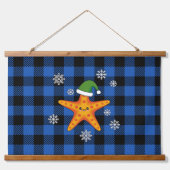 Kawaii Xmas Zeester op Blauw Buffel Patroon Hangend Wandkleed (Voorkant)