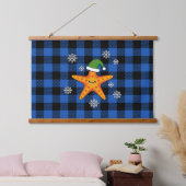 Kawaii Xmas Zeester op Blauw Buffel Patroon Hangend Wandkleed (Slaapkamer)