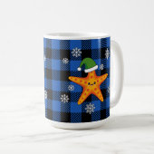 Kawaii Xmas Zeester op Blauw Buffel Patroon Koffiemok (Voorkant rechts)