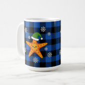 Kawaii Xmas Zeester op Blauw Buffel Patroon Koffiemok (Voorkant links)