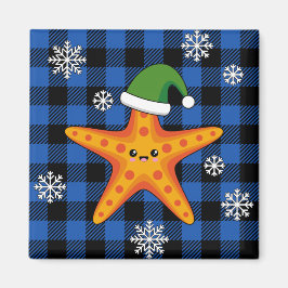 Kawaii Xmas Zeester op Blauw Buffel Patroon Magneet