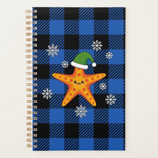 Kawaii Xmas Zeester op Blauw Buffel Patroon Planner (Voorkant)
