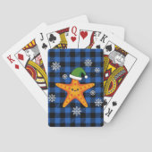 Kawaii Xmas Zeester op Blauw Buffel Patroon Pokerkaarten (Achterkant)