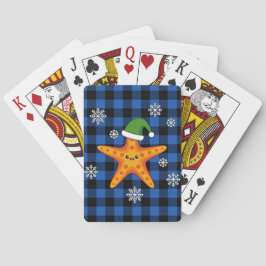 Kawaii Xmas Zeester op Blauw Buffel Patroon Pokerkaarten