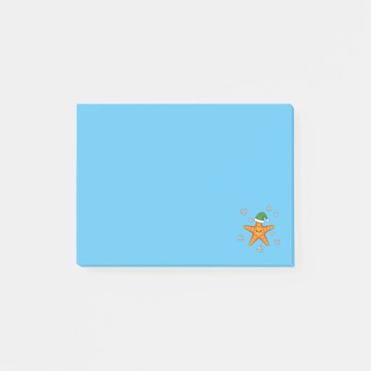 Kawaii Xmas Zeester op Blauw Buffel Patroon Post-it® Notes (Voorkant)