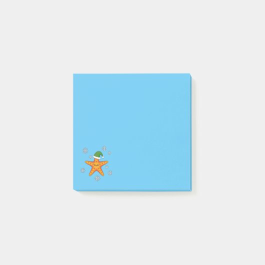 Kawaii Xmas Zeester op Blauw Buffel Patroon Post-it® Notes (Voorkant)