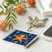 Kawaii Xmas Zeester op Blauw Buffel Patroon Sleutelhanger (Zijkant)