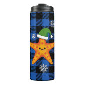 Kawaii Xmas Zeester op Blauw Buffel Patroon Thermosbeker (Voorkant)