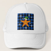 Kawaii Xmas Zeester op Blauw Buffel Patroon Trucker Pet (Voorkant)