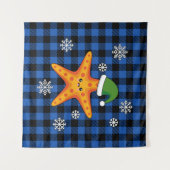 Kawaii Xmas Zeester op Blauw Buffel Patroon Wandkleed (Voorkant (horizontaal))