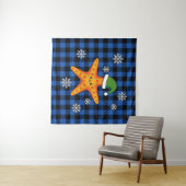 Kawaii Xmas Zeester op Blauw Buffel Patroon Wandkleed (In Situ (horizontaal))