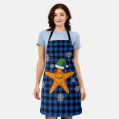Kawaii Xmas Zeester op Blauwe Buffalo Patroon Schort (Gedragen)