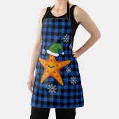 Kawaii Xmas Zeester op Blauwe Buffalo Patroon Schort (Insitu)