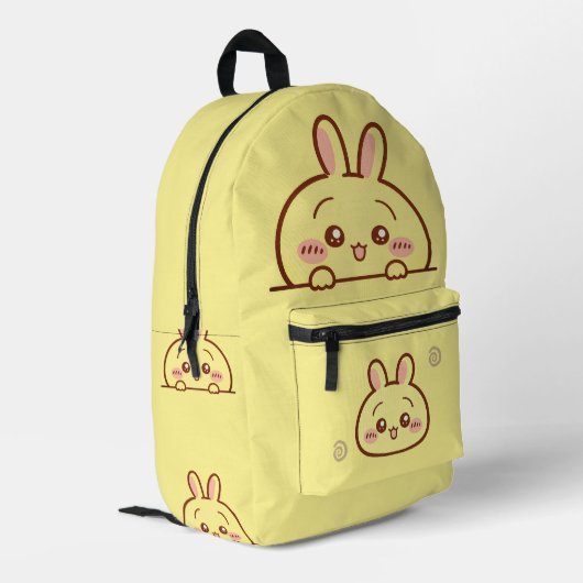 Kawaii Yellow Bunny Backpack - Cute School Bedrukte Rugzak (Achterkant Hoek Links)