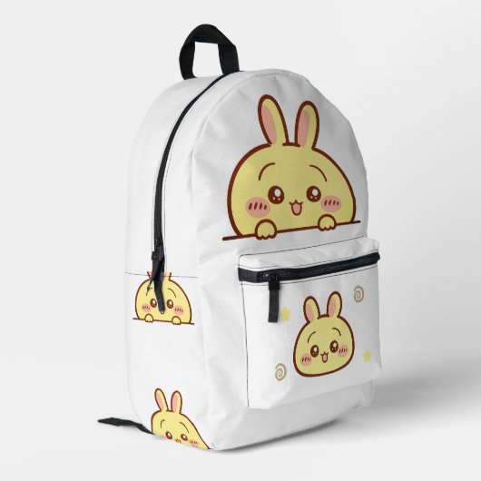 Kawaii Yellow Bunny Backpack - Cute School Bedrukte Rugzak (Achterkant Hoek Links)