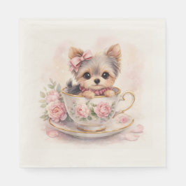 Kawaii Yorkie Teacup Birthday Napkins Servet