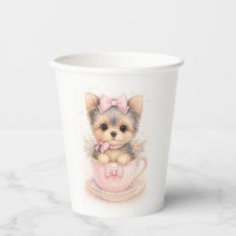 Kawaii Yorkie Teacup Birthday Paper Cups  Papieren Bekers