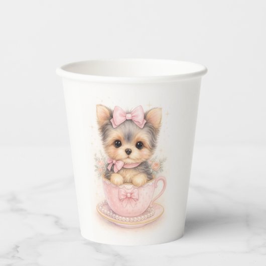 Kawaii Yorkie Teacup Birthday Paper Cups Papieren Bekers (Voorkant)