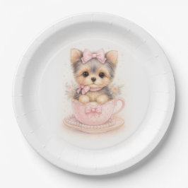 Kawaii Yorkie Teacup Birthday Paper Plate Papieren Bordje