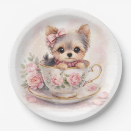 Kawaii Yorkie Teacup Birthday Paper Plates Papieren Bordje