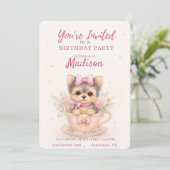 Kawaii Yorkie Teacup Girl’s Birthday Invitation (Staand voorkant)