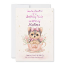 Kawaii Yorkie Teacup Meisje Verjaardagsuitnodiging