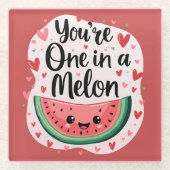 Kawaii "You're One in a Melon" Schattigee watermel Glazen Onderzetter (Voorkant)