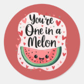 Kawaii "You're One in a Melon" Schattigee watermel Ronde Sticker (Voorkant)