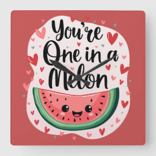 Kawaii "You're One in a Melon" Schattigee watermel Vierkante Klok