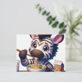 Kawaii Zebra eten Ramen Briefkaart (Staand voorkant)