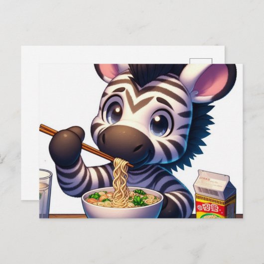 Kawaii Zebra eten Ramen Briefkaart (Voorkant / Achterkant)