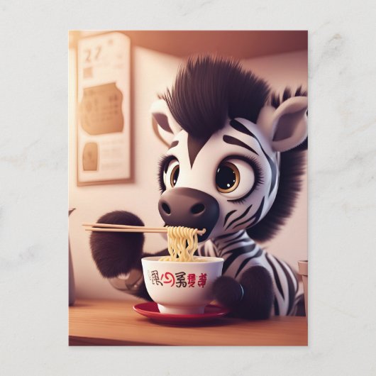 Kawaii Zebra eten Ramen Briefkaart (Voorkant)