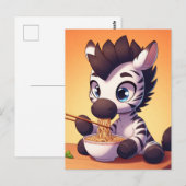 Kawaii Zebra eten Ramen Briefkaart (Voorkant / Achterkant)