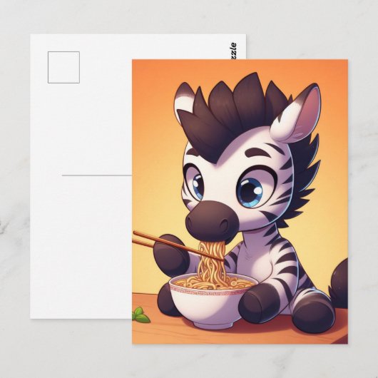 Kawaii Zebra eten Ramen Briefkaart (Voorkant / Achterkant)